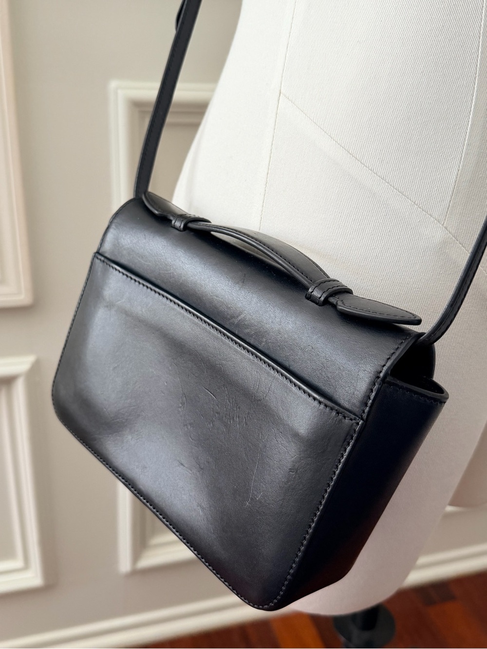 Clare V. Katherine Black Leather Crossbody with Gold Turn-Lock Bag - Picture 7 of 7